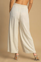 High Waisted Embellished Linen Pants - Oatmeal