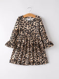 Fall Leopard Print Autumn Girls Ruffle Dress