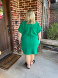 DOUBLE GAUZE RAW EDGE V-NECK DRESS - GREEN