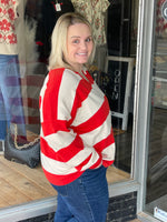 STRIPED NOTCH NECK KNIT SWEATER