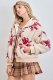 FLORAL PRINTED SHERPA ZIP UP JACKET
