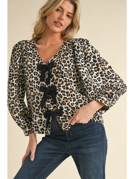 Leopard V-Neck with Bows