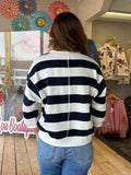Bold Stripe 3/4 Sleeve Top - Navy/White