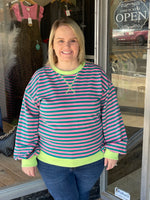 Long Sleeve Stripe Sweatshirt - Pink/Teal