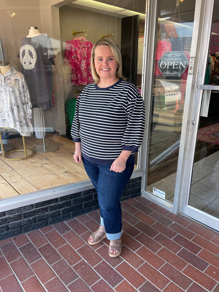 Striped Navy 3/4 Sleeve Top