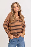 Cozy Oversized Striped Sweater - Camel/Black