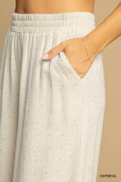 High Waisted Embellished Linen Pants - Oatmeal