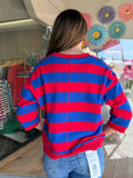 Bold Stripe 3/4 Sleeve Top - Red/Royal Blue