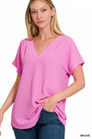 Woven Airflow V-Neck Hi-Low Hem Top