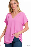 Woven Airflow V-Neck Hi-Low Hem Top