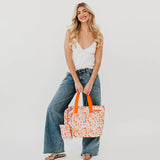 PRESLEY PUFFER QUILTED TOTE BAG WITH POUCH - ORANGE FLORAL