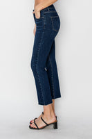 MID RISE RAW EDGE HEM STRAIGHT JEANS