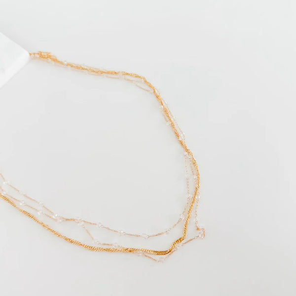 MULTI LAYERED BEADED CHAIN NECKLACE - CLEAR