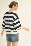 Bold Stripe 3/4 Sleeve Top - Navy/White