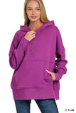 HALF BUTTON FLEECE HOODED PULLOVER - Purple