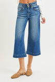 High Rise Crop Wide Double Button Jean