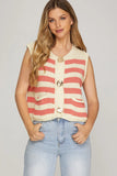 Stephi Striped Sweater Vest - Coral