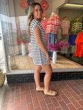 TEXTURED STRIPE SHORT SLEEVE KNIT T-SHIRT DRESS