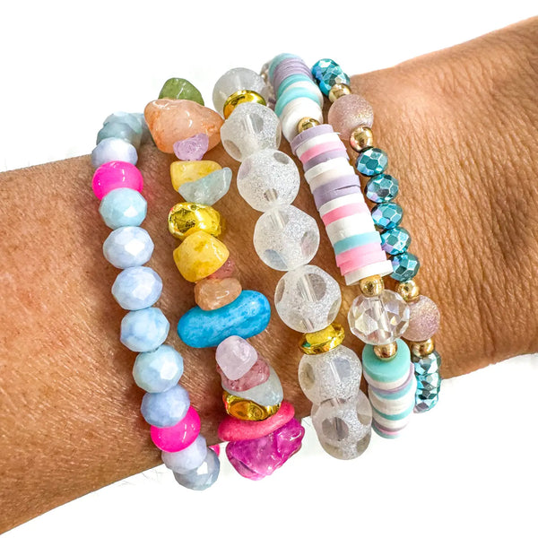 Light Blue, Pink, Yellow Spring Bracelet Stack