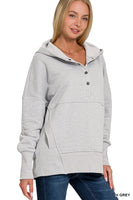 HALF BUTTON FLEECE HOODED PULLOVER - Gray