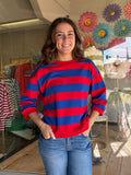 Bold Stripe 3/4 Sleeve Top - Red/Royal Blue