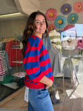 Bold Stripe 3/4 Sleeve Top - Red/Royal Blue