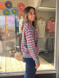 V Neck Long Sleeve Stripe Print Sweater