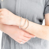 METALLIC GLASS BEAD STRETCH BRACELET - CRYSTAL