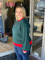 Long Sleeve Striped Sweatshirt - Navy/Green