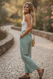 Woven Stripe Wide Leg Pant