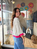Casual 3/4 Striped Top - Cream