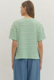 Textured Striped Tee - Green & Cream