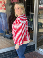 Long Sleeve Stripe Sweatshirt - Red/White