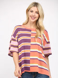 Blend Multicolor Stripe Short Slv Sweater