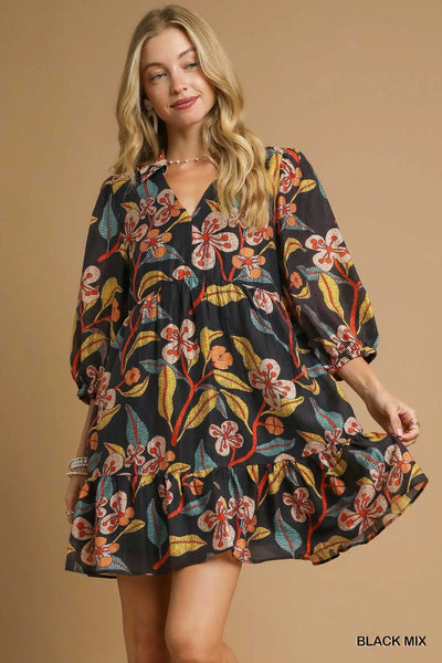 Tropical Floral Ruffle Mini Dress