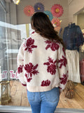 FLORAL PRINTED SHERPA ZIP UP JACKET