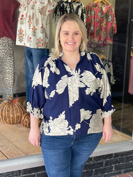 Peony Print High Neck Top