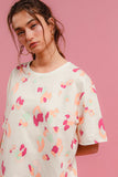 LEOPARD PRINTED FRENCH TERRY KNIT CUT EDGE SHORT SLEEVE TOP