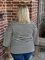 Striped 3/4 Top with Lace Sleeve - Black