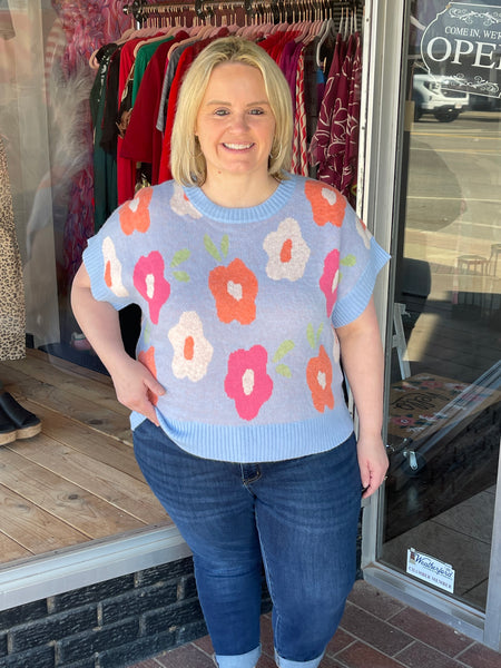 Floral Blue Sweater