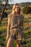 Leopard Print Ribbed Lounge Top & Shorts Set