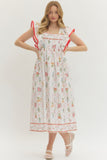 Botanical Flutter Sleeve Midi Dress
