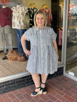 Cotton Striped Button Down Tunic Dress