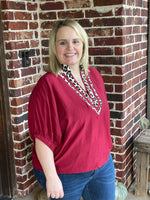 Classic Leopard Blouse - Red