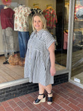 Cotton Striped Button Down Tunic Dress