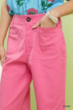 High Waist Wide Leg Crop Pants - Pink