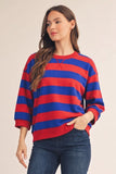 Bold Stripe 3/4 Sleeve Top - Red/Royal Blue
