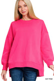 FLEECE HI-LOW BOYFRIEND SWEATSHIRT - Hot Pink