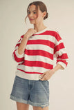 Bold Stripe 3/4 Sleeve Top - Red/White