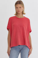 Ribbed Short Sleeve Top - Red